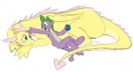 alternate_species blush dragonification dragonified duo fangs feathered_wings feathers female gem green_eyes lying male open_mouth purple_body romantic romantic_couple simple_background tail teal_eyes teeth white_background wings yellow_body yellow_feathers cartoonlion friendship_is_magic hasbro my_little_pony mythology fluttershy_(mlp) spike_(mlp) dragon equid equine mammal mythological_creature mythological_equine mythological_scalie pegasus scalie 2012