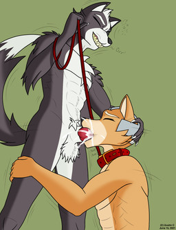 animal_genitalia animal_penis anthro anthro_on_anthro anthro_penetrated anthro_penetrating anthro_penetrating_anthro anthrofied bodily_fluids bound canine_genitalia canine_penis collar cum cum_drip cum_from_mouth cum_in_mouth cum_inside dripping duo ejaculation eye_patch eyewear fur genital_fluids genitals green_background green_eyes grey_body grey_fur grey_hair hair knot leaking_cum leash leashed_collar male male/male male_penetrated male_penetrating male_penetrating_male motion_lines oral oral_penetration orange_body orange_fur orange_hair penetration penis red_eyes sex simple_background slave tongue tongue_out dustin_c bandai_namco nintendo star_fox fox_mccloud wolf_o'donnell canid canine canis fox mammal wolf hi_res