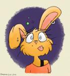 anthro clothed clothing drunk ear_piercing female looking_at_viewer piercing solo substance_intoxication tongue tongue_out tongue_piercing whiskers fuzzypickles42 undertale undertale_(series) drunk_bun_(undertale) lagomorph leporid mammal rabbit 2016 hi_res portrait reaction_image