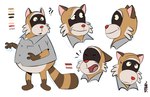 anthro belly bottomless clothed clothing dress_shirt interrobang laugh male markings mature_male overweight shirt smile solo striped_markings striped_tail stripes tail tail_markings topwear timebombdog robot_dreams rascal_(robot_dreams) mammal procyonid raccoon hi_res multiple_images