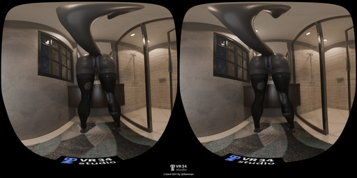 anthro bathroom bent_over bodily_fluids butt clothing female genitals imminent_sex legwear legwear_only mostly_nude presenting presenting_hindquarters presenting_vulva rear_view side_by_side solo stockings stockings_only sweat sweaty_butt virtual_reality vulva vr34studio monique_santificer lizard reptile scalie snake 180_fov absurd_res cross_eye_stereogram hi_res side_by_side_stereogram stereogram wall_eye_stereogram