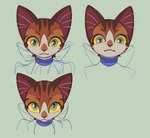 anthro bow_(feature) digital_media_(artwork) domestic_cat felid feline felis female fur green_eyes headshot_portrait hi_res looking_at_viewer mammal meow286 portrait simple_background solo yellow_sclera