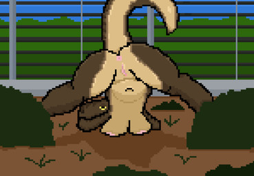 anthro anthrofied anus aroused ass_up belly big_butt breasts breasts_against_ground brown_body butt countershade_torso countershading dirt electric_fence female genitals jack-o'_pose looking_back medium_breasts navel nipples nude plant pose presenting presenting_anus presenting_hindquarters presenting_vulva shrub slightly_chubby solo tail tan_belly thick_thighs vulva wide_hips yellow_sclera 5up3rfr34k jurassic_park universal_studios rexy_(jurassic_park) dinosaur prehistoric_species reptile saurischian scalie theropod tyrannosaurid tyrannosauroid tyrannosaurus tyrannosaurus_rex