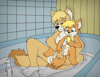 age_difference anthro balls bath bathing bathroom bathtub duo fur genitals male nude on_lap sitting_on_lap size_difference smile water young young_anthro nelson88 canid canine fox mammal digital_media_(artwork) father_(lore) father_and_child_(lore) father_and_son_(lore) parent_(lore) parent_and_child_(lore) parent_and_son_(lore) son_(lore)