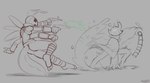 1_eye 1_horn 2_toes 4_arms action_pose action_scene angry antennae_(anatomy) anthro arthropod_abdomen butt claws cloak clothing crossbow duo exoskeleton feet horn insect_wings jacket looking_at_another magic male melee_weapon multi_arm multi_limb pose ranged_weapon sword toe_claws toes topwear weapon wings felino bo_(felino) iubi_(felino) arthropod hymenopteran insect shadow_creature wasp 2025 hi_res monochrome sketch spot_color