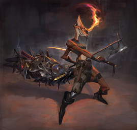 abstract_background amber_eyes anthro biped black_bottomwear black_clothing black_footwear black_gloves black_handwear black_shoes black_topwear boots bottomwear brown_body closed_smile clothed clothed_anthro clothed_female clothing countershade_face countershade_neck countershade_torso countershading dual_wielding eye_patch eyewear fangs female footwear front_view fully_clothed fully_clothed_anthro fully_clothed_female gloves halberd handwear high_heeled_boots high_heels holding_halberd holding_katana holding_melee_weapon holding_object holding_polearm holding_sword holding_weapon katana looking_at_viewer melee_weapon mouth_closed multicolored_body navel plantigrade polearm pose pouch_(clothing) pupils sheathed_knife shield shoes smile smiling_at_viewer snout solo standing sword tail tan_body tan_countershading tan_inner_ear teeth thigh_strap toothy_grin topwear two_tone_body unusual_anatomy unusual_tail weapon white_sclera bonnymama7 canid canine fox mammal 2023 colored digital_drawing_(artwork) digital_media_(artwork) full-length_portrait hi_res portrait shaded