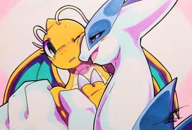 ambiguous_gender antennae_(anatomy) anthro blush blush_lines claws duo embarrassed eyelashes grey_eyes membrane_(anatomy) membranous_wings narrowed_eyes one_eye_closed open_mouth orange_body simple_background tongue white_body wings 025aki mythology nintendo pokemon dragon dragonite generation_1_pokemon generation_2_pokemon legendary_pokemon lugia mythological_creature mythological_scalie pokemon_(species) scalie 2026 absurd_res dated hi_res signature