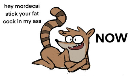 anthro asking black_nose brown_body brown_fur brown_stripes countershade_face countershading cross-eyed crossed_arms demanding dialogue fur hair lying male markings name_drop name_in_dialogue offering_sex on_front raised_tail ring_(marking) simple_background solo striped_markings striped_tail stripes tail tail_markings talking_to_another teeth text white_background happyroadkill cartoon_network regular_show rigby_(regular_show) mammal procyonid raccoon digital_drawing_(artwork) digital_media_(artwork) english_text hi_res