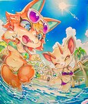 animal_crossing anthro audie_(animal_crossing) beach bikini breasts camel_toe canid canine canis cleavage clothed clothing deer fangs female genitals group hi_res lagomorph leporid male mammal nintendo nipple_outline open_mouth partially_submerged pussy pussy_peek rabbit sasha_(animal_crossing) shino_(animal_crossing) shocked small_breasts swimwear tamanosuke teeth thick_thighs tongue tongue_out trio wardrobe_malfunction wolf