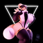 anthro armwear big_breasts blindfold breasts bridal_gauntlets clothing female huge_breasts legwear low-angle_view solo tail thick_thighs thigh_highs womb_tattoo yin_yang bearserker_og bandai_namco digimon digimon_(species) renamon absurd_res hi_res