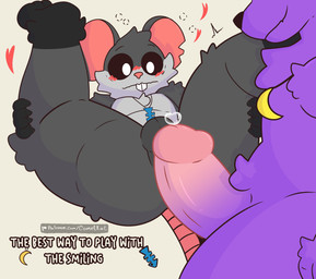 anthro bent_legs blush bodily_fluids crescent_moon duo erection fishbone fur genital_fluids genitals grey_body grey_fur heart_symbol imminent_sex interspecies jewelry leaking_precum legs_up lying male male/male moon on_back pendant penis precum purple_body purple_fur simple_background spread_legs spreading tail alexboom11 comet_kat mob_entertainment nightmare_critters poppy_playtime smiling_critters catnap_(poppy_playtime) touille_(poppy_playtime) felid feline mammal murid murine rat rodent absurd_res hi_res
