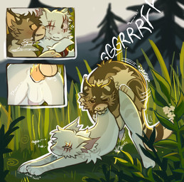 anal anal_penetration animal_genitalia animal_penis balls bodily_fluids brown_body brown_fur cum cutaway detailed_background duo ejaculation eye_scar facial_scar feline_genitalia feline_penis feral feral_on_feral feral_penetrated feral_penetrating feral_penetrating_feral from_behind_position fur genital_fluids genitals grass intraspecies male male/male male_feral male_penetrated male_penetrating male_penetrating_male moan orgasm penetration penile penile_penetration penile_spines penis penis_in_ass perching_position pink_penis plant scar sex tail tan_body tan_fur tree whispering littleperrito warriors_(book_series) fan_character domestic_cat felid feline felis mammal comic hi_res