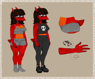 4_fingers anthro black_clothing black_footwear black_shoes border bottomwear clothed clothed_anthro clothed_female clothing countershade_torso countershading crop_top dark_hair eyelashes female female_anthro fingers footwear front_view grey_bottomwear grey_clothing grey_crop_top grey_footwear grey_shirt grey_shorts grey_socks grey_topwear grey_underwear hair half-closed_eyes narrowed_eyes pants red_body red_tail ring_(jewelry) shirt shoes shorts simple_background skull_print sleeveless_topwear socks solo tail topwear underwear white_sclera notohsoserious banjo-kazooie rareware notso_(notohsoserious) jinjo 2022 digital_media_(artwork) full-length_portrait hi_res model_sheet portrait