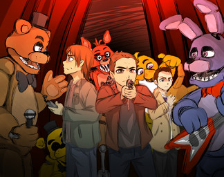 anthro bow_(feature) bow_tie clothing electric_guitar electronics exposed_endoskeleton eye_patch eyewear group guitar hat headgear headwear machine microphone musical_instrument pirate playing_guitar playing_music plucked_string_instrument string_instrument top_hat unknown_artist five_nights_at_freddy's scottgames bonnie_(fnaf) chica_(fnaf) foxy_(fnaf) freddy_(fnaf) golden_freddy_(fnaf) animatronic avian bear bird canid canine chicken fox galliform human lagomorph leporid mammal phasianid rabbit robot 2016 digital_media_(artwork)