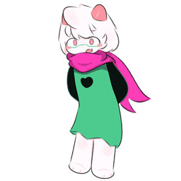 anthro blush clothing eyewear floppy_ears fur glasses hands_behind_back horn looking_at_viewer male pink_horn robe scarf simple_background smile smiling_at_viewer solo white_background white_body white_fur yuyuawa deltarune undertale_(series) ralsei bovid caprine darkner goat mammal 1:1