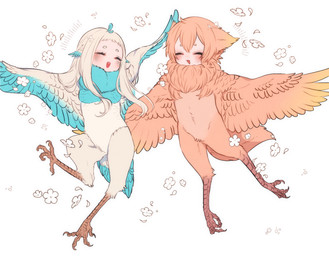 avian_feet blush duo eyes_closed feathers female light_body light_skin realistic_wings red_body red_feathers simple_background white_background white_body white_feathers wings bachikin european_mythology greek_mythology mythology animal_humanoid avian harpy humanoid mythological_avian mythological_creature hi_res