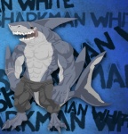 anthro biped claws dorsal_fin fangs fin grin looking_at_viewer male muscular muscular_anthro muscular_male open_mouth smile solo standing tail teeth ninety-9 tankasaurus fish great_white_shark mackerel_shark marine shark white_shark