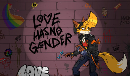 alternative_fashion anthro beanie bottomwear cheek_tuft clothing denim denim_bottomwear denim_clothing facial_tuft fingerless_gloves fur gloves graffiti half-closed_eyes handwear hat headgear headwear jacket jeans leather leather_clothing leather_jacket leather_topwear lgbt_pride male narrowed_eyes paint pants peace_symbol pride_colors punk rainbow_pride_colors shirt six-stripe_rainbow_pride_colors solo spray_paint tank_top text topwear tuft white_body white_fur yellow_body yellow_fur ghastlygh canid canine fox mammal english_text hi_res