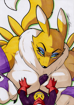 anthro big_breasts black_sclera breast_play breasts duo female genitals larger_female male male/female nude penis sex simple_background size_difference titfuck white_background rotten_owl bandai_namco digimon digimon_(species) impmon renamon absurd_res hi_res traditional_media_(artwork)