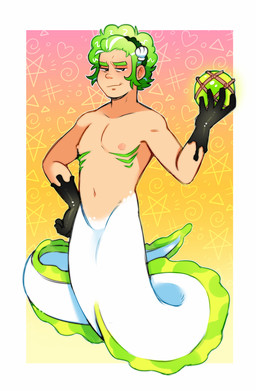 accessory alternate_species apode bare_shoulders bedroom_eyes black_clothing black_gloves black_handwear clothing collarbone eye_bags eyebrows featureless_crotch flat_chested frill_(anatomy) gills glistening glistening_clothing glistening_gloves glistening_handwear gloves gloves_only glowing_orb gradient_background green_eyebrows green_frill green_gills green_hair green_orb hair half-closed_eyes hand_on_hip handwear handwear_only headband holding_object humanoid_ears latex latex_clothing latex_gloves latex_handwear legless lidded_eyes liquid_latex long_tail male male_humanoid mastectomy_scar mostly_nude mostly_nude_humanoid mostly_nude_male narrowed_eyes navel nipples not_furry orb pale_skin scales scar seashell seashell_in_hair seaweed_on_head seductive serpentine shell short_hair simple_background small_waist smile smiling_at_viewer smirk smirking_at_viewer smug solo sphere split_form standing symbol tail tail_frill tan_body tan_skin thick_eyebrows torso_gills white_body white_scales white_shell darkchibishadow gummyandthedoctor mermay dr._edwin_glum_(gummyandthedoctor) aquatic draconcopode eel fish humanoid merfolk 2026 colored digital_media_(artwork) full-length_portrait hi_res portrait shaded trans_(lore) trans_man_(lore)