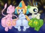 2024 absurd_res adeviantcritter ambiguous_gender antennae_(anatomy) anthro anus big_butt black_eyes blue_eyes body_writing butt butt_focus celebi closed_smile facial_markings feet female fireworks floating generation_1_pokemon generation_2_pokemon generation_3_pokemon genitals green_body grey_body group head_markings hi_res holidays jirachi legendary_pokemon long_tail looking_at_viewer looking_back looking_back_at_viewer markings mew_(pokemon) mouth_closed new_year new_year_2024 nintendo nude open_mouth open_smile pink_body pokemon pokemon_(species) presenting presenting_hindquarters pussy ribbons_(anatomy) short_stack smile tail thick_thighs toes tongue translucent translucent_wings trio wide_hips wings writing_on_butt yellow_body
