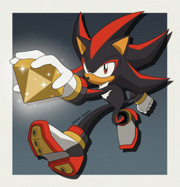 anthro black_arms black_body black_head black_legs chaos_emerald clothing footwear gem gloves handwear holding_object male multicolored_clothing multicolored_footwear multicolored_shoes red_eyes shoes simple_background solo text white_clothing white_gloves white_handwear darlan_space sega sonic_the_hedgehog_(series) shadow_the_hedgehog 2026 artist_name hi_res signature
