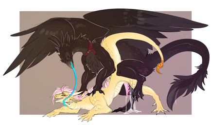 4_eyes animal_genitalia animal_penis arm_grab arms_bent beak belt_collar bent_over black_body bodily_fluids body_hair chest_hair claws cum cum_drip cum_from_ass cum_in_ass cum_inside cum_on_penis dominant dominant_male dripping duo ejaculation face_lick feathered_wings feathers feral feral_on_feral feral_penetrated feral_penetrating from_behind_position genital_fluids genitals glowing glowing_eyes glowing_tongue hair licking long_tongue looking_at_another looking_pleasured male male/male multi_eye naughty_face on_ground open_mouth open_smile penetration penis pink_hair raised_leg raised_tail red_eyes sex simple_background smile spread_legs spread_wings spreading standing_doggystyle tail tentacle_tongue tentacles text three-quarter_view tongue wings yellow_body tartar mythology wings_of_fire april_(uksus) incubus_lux avian dragon gryphon hybrid mythological_avian mythological_creature mythological_scalie scalie artist_name digital_drawing_(artwork) digital_media_(artwork) hi_res sketch watermark