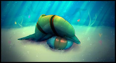 ambiguous_gender ball beach_ball black_border blue_eyes border bubble feral grey_body grey_tail inflatable red_straps seaweed solo tail underwater water rehqwq ambient_fish ambient_sealife aquatic cetacean dolphin fish mammal toothed_whale 2024 absurd_res hi_res