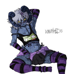 anthro arm_warmers armwear barbell_piercing bottomwear clothed clothing crossdressing femboy fishnet_clothing horn legwear male nipple_piercing nipples piercing skirt solo star_hair_accessory star_hairclip stockings topwear yellow_sclera kakuyamii invader_zim nickelodeon arthur_(kakuyamii) bovid caprine goat mammal rocky_mountain_goat absurd_res hi_res signature nonbinary_(lore)