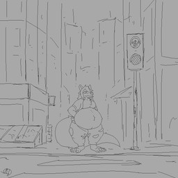 anthro belly blinking body_size_growth bottomwear city claws clothing cracked_ground destruction giga giga_macro looming_over macro male morbidly_obese obese overweight pants paws planet planet_dwarfing size_transformation sketch_animation smile smiling_at_viewer smirk smirking_at_viewer solo terra_macro torn_bottomwear torn_clothing torn_pants transformation mink_of_the_end shard_artel canid canine fox mammal 1:1 animated digital_media_(artwork) drawpile_(artwork) frame_by_frame