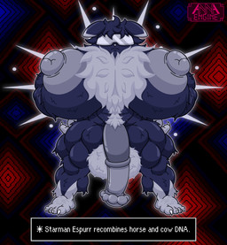 abs abstract_background animal_genitalia animal_penis anthro areola arm_hair arm_tuft balls barazoku barefoot biceps big_areola big_balls big_breasts big_muscles big_nipples big_penis blue_body blue_fur body_hair breast_tuft breasts butt_hair cheek_tuft chest_hair chest_tuft claws clothed clothing ear_markings equine_genitalia equine_penis eyewear facial_tuft feet flaccid flared_penis fluffy fluffy_balls fluffy_breasts fluffy_chest foreskin front_view fur fur_markings fusion genitals glasses glowing glowing_body grey_areola grey_nipples grey_penis gynomorph hair hairy_breasts hands_on_hips happy_trail head_tuft huge_areola huge_breasts huge_muscles huge_nipples ineffective_clothing intersex leg_tuft markings medial_ring multicolored_body multicolored_fur muscular muscular_anthro muscular_arms muscular_gynomorph muscular_intersex muscular_legs muscular_thighs nipples nude penis pose psychic psychic_energy psychic_powers pubes serious shoulder_tuft solo spread_legs spreading standing sunglasses text text_box toe_claws tuft two_tone_body two_tone_fur visor white_body white_body_hair white_fur white_hair white_pubes annaengine earthbound_(series) nintendo pokemon fan_character espurr felid feline generation_6_pokemon mammal pokemon_(species) starman absurd_res crossover digital_drawing_(artwork) digital_media_(artwork) english_text hi_res busty_boy_(lore) male_(lore)