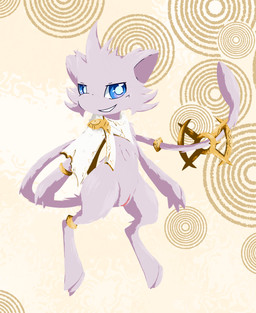 3_toes 4_fingers accessory blue_eyes bottomless cloak clothed clothing feet female fingers fur furgonomics genitals gold_(metal) jewelry looking_at_viewer pink_body pink_fur ring scarf smile smiling_at_viewer solo tail tail_accessory tail_jewelry tail_ring toes tuft vulva shadowsoulful nintendo pokemon fan_character generation_1_pokemon legendary_pokemon mew_(pokemon) pokemon_(species) 2025 absurd_res cel_shading hi_res lineless shaded