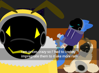antennae_(anatomy) anthro arthropod_abdomen balls bottomless casual_nudity clothed clothing controller fluffy_balls furniture gaming genitals hoodie hoodie_only machine male penis pregnant pregnant_male sitting sofa stickers_on_body text topwear topwear_only tf2_demo_2004 honeypot_(tf2_demo_2004) mocha_(tf2_demo_2004) stickerboard_(tf2_demo_2004) arthropod bee hybrid hymenopteran insect lepidopteran moth protogen hi_res