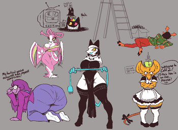 2_horns accessory ambiguous_gender anthro antlers big_breasts black_body bone bow_ribbon breasts clothed clothing container cup dialogue duo electronics eyewear female furgonomics glasses grey_background hat headgear headwear heterochromia horn humor machine maid_uniform male mug propeller_hat pun ribbons simple_background skeleton smile solo speech_bubble standing stepladder tail tail_accessory tail_bow tail_ribbon teeth television text thick_thighs uniform wearing_glasses signirsol deltarune undertale undertale_(series) friend_(deltarune) gaster mantis_(deltarune) orange_(deltarune) rudolph_holiday seth_(deltarune) tasque_manager deer felid feline humanoid mammal mouse murid murine new_world_deer reindeer robot robot_anthro rodent 2026 digital_media_(artwork) english_text multiple_images
