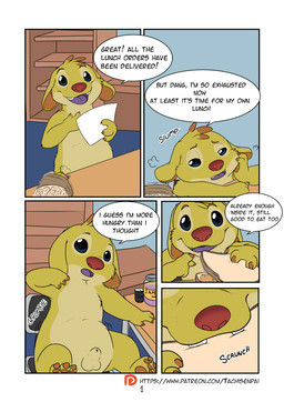 animal_genitalia anthro balls biped blue_eyes bread brown_claws chair claws close-up dialogue eating food fully_sheathed fur furniture genitals male no_sclera nude office_chair patreon_logo pawpads purple_mouth purple_tongue red_nose sandwich_(food) sheath sitting solo sound_effects speech_bubble text toe_claws tongue website_logo yellow_body yellow_fur benji_(artist) disney lilo_and_stitch patreon reuben_(lilo_and_stitch) alien experiment_(lilo_and_stitch) mammal comic english_text flat_colors url