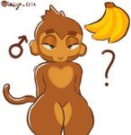 anthro bedroom_eyes brown_body eyelashes femboy male narrowed_eyes question_mark seductive solo tail thick_thighs indigo_crit bloons_tower_defense ninja_kiwi dart_monkey_(bloons) haplorhine mammal monkey primate