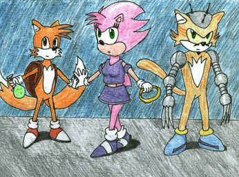 5_fingers anthro blue_background blue_clothing blue_footwear blue_shoes bottomwear brown_eyes clothing crossgender cybernetics facial_hair featureless_crotch female fingers footwear fur gloves green_eyes group handwear machine male mustache pink_body pink_fur purple_bottomwear purple_clothing purple_footwear purple_shirt purple_shoes purple_skirt purple_topwear red_clothing red_footwear red_shoes shadow shirt shoes simple_background skirt topwear trio white_clothing white_gloves white_handwear yellow_body yellow_fur yellow_sclera zoe-the-pink-ranger archie_comics sega sonic_the_hedgehog_(archie) sonic_the_hedgehog_(comics) sonic_the_hedgehog_(satam) sonic_the_hedgehog_(series) fan_character klaus_(zoe-the-pink-ranger) miles_prower sonic_the_hedgehog canid canine cyborg eulipotyphlan felid feline felis fox hedgehog mammal wildcat 2013 crayon_(artwork) traditional_media_(artwork)