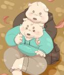 anthro blush bottomwear clothing duo eyes_closed hoodie hug hugging_another hugging_from_behind humanoid_hands kemono male pants sitting slightly_chubby topwear awa_awa bear mammal 2020 hi_res