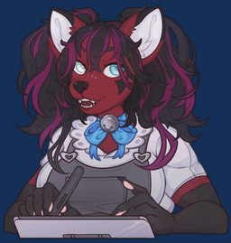 anthro bell black_body black_fur black_hair blue_eyes bow_(feature) clothed clothing ear_tuft fangs female freckled_face freckles fur hair heterochromia multicolored_body multicolored_ears multicolored_fur multicolored_hair open_mouth overalls pawpads paws pink_pawpads purple_hair red_body red_fur smile solo teeth tuft two_tone_body two_tone_ears two_tone_fur two_tone_hair white_eyes dcayorcus pngtuber vtuber canid canine fox mammal animated digital_media_(artwork)