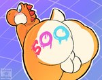 anthro balls bent_over big_butt blue_eyes blush blush_lines body_writing butt genitals looking_at_butt looking_at_own_butt looking_back male milestone multicolored_body multicolored_scales orange_body orange_nose orange_scales orange_tail scales solo tail thick_thighs two_tone_body two_tone_scales two_tone_tail white_body white_scales white_tail writing_on_butt sushiamazing mario_bros nintendo dinosaur orange_yoshi prehistoric_species reptile scalie yoshi 2023 digital_media_(artwork) milestone_celebration