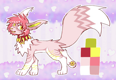 ambiguous_gender anisocoria bone_collar_tag collar collar_tag coontail_hair feral fluffy fluffy_tail fur fur_markings hair markings outline pattern_background pawpads paws pink_body pink_fur purple_background scar self-harm_scars simple_background solo spiked_collar spikes standing striped_markings stripes tail white_outline yellow_nose yellow_pawpads vedacia nintendo pokemon velvet_(veevobyte) eevee eeveelution generation_1_pokemon hybrid jolteon mammal pokemon_(species) colored digital_media_(artwork)
