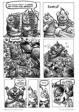 anthro armor box container dialogue eating food headgear helmet male moobs nipples overweight overweight_male pizza pizza_box sitting text jwbalsley boss_rat chester_the_rat stinky_the_rat mammal murid murine rat rodent 2025 comic english_text hi_res monochrome