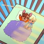 ambiguous_gender baby bedding blanket crib holidays light pillow solo sunlight young androacebunny skelly_doll disney new_year peter_rabbit_(series) zootopia gerry_(zootopia) peter_rabbit lagomorph leporid mammal rabbit 1:1 hi_res