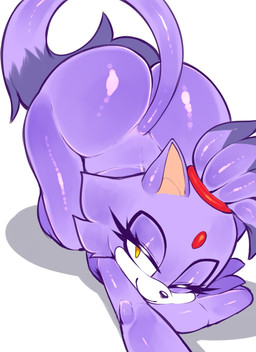 all_fours anthro ass_up bedroom_eyes big_butt butt dipstick_tail eyelashes female forehead_gem fur gem glistening glistening_body hair_up long_eyelashes looking_at_viewer makeup markings mascara narrowed_eyes nude one_eye_closed purple_body seductive selfie simple_background smile solo tail tail_markings tan_body tan_skin white_background white_body white_fur wink yellow_eyes mayghely sega sonic_the_hedgehog_(series) blaze_the_cat domestic_cat felid feline felis mammal 2026 absurd_res digital_drawing_(artwork) digital_media_(artwork) hi_res