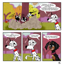 black_body black_fur black_spots brown_body brown_fur collar dialogue feral fight floppy_ears fur group male park pink_inner_ear plant red_collar spots text toony tree trio white_body white_fur unclescooter 101_dalmatian_street 101_dalmatians disney dimitri_1_(101_dalmatians) dimitri_2_(101_dalmatians) dimitri_3_(101_dalmatians) dimitri_trio_(101_dalmatians) dylan_(101_dalmatians) fan_character juday_(cartooncross) canid canine canis dalmatian domestic_dog mammal mixed_breed comic english_text hi_res