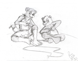 anthro bottomwear clothed clothing controller duo floppy_ears front_view gaming grin hat headgear headwear holding_controller holding_object kerchief leg_markings logo male male_anthro markings neckerchief neckwear nude playing_video_game shorts simple_background sitting smile socks_(marking) spread_legs spreading topless young young_anthro young_male pandapaco nemorio roni_(imroni) bear border_collie canid canine canis collie domestic_dog giant_panda herding_dog mammal pastoral_dog sheepdog 2010 artist_logo dated monochrome signature sketch