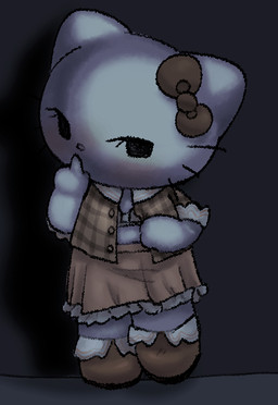 anthro chibi clothing female fur lidded_eyes shirt shush solo standing topwear unbuttoned_shirt undressing whiskers white_body white_fur touboutenshi hello_kitty_(series) sanrio hello_kitty_(character) domestic_cat felid feline felis mammal