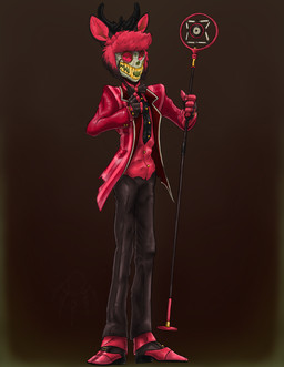 anthro antlers bone boots bow_tie clothing electronics fingers footwear gloves glowing glowing_eyes glowing_teeth glowing_throat handwear hooved_fingers hooves horn male microphone shirt shoes skull solo teeth topwear deckarddragoon hazbin_hotel hellaverse alastor_(hazbin_hotel) deer mammal sinner_demon absurd_res hi_res