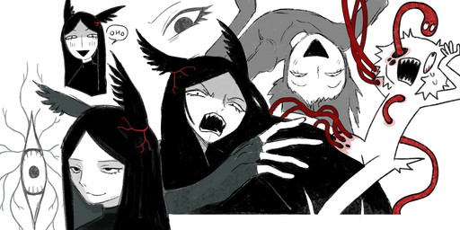 :d ambiguous_gender ambiguous_humanoid amputee black_ears black_hair bodily_fluids disability fur group hair hole_in_arm hole_in_head hole_in_leg male male_humanoid missing_arm missing_leg missing_limb multiple_angles nervous nervous_sweat open_mouth open_smile sharp_teeth simple_background smile speech_bubble sweat teeth text trio trypophobia vein white_background white_body white_fur white_skin jejejunum filth_(jejejunum) fraid_(species) humanoid nethermare proto-nethermare worm 2026 digital_drawing_(artwork) digital_media_(artwork) hi_res
