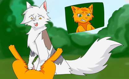 adolescent adult_on_adolescent age_difference amber_eyes animal_genitalia animal_penis blush duo erection feline_genitalia feline_penis female feral feral_on_feral forest fur genitals green_eyes jerking_off_another male male/female open_mouth orange_body orange_fur paws penile_spines penis plant questionable_consent simple_background size_difference smile spread_legs spreading tail tree worried_face young tempestpaw sss_warrior_cats warriors_(book_series) firestar_(warriors) spottedleaf_(warriors) calico_cat domestic_cat felid feline felis mammal digital_media_(artwork) hi_res